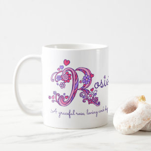 Rosie name meaning doodle flowers and hearts mug