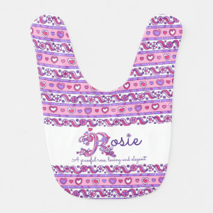Rosie name meaning heart flower pattern baby bib