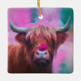 "Rosie of the Highlands" – Highland Cow Portrait Ceramic Ornament