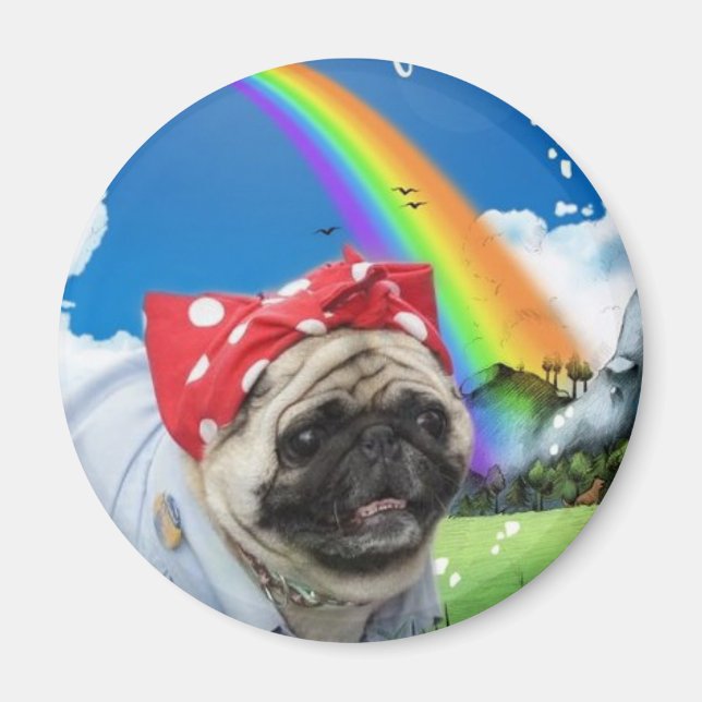 Rosie Pug Riveter - Rainbow Magnet (Front)