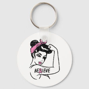 Rosie Riveter Believe Fighting Breast Cancer Aware Key Ring