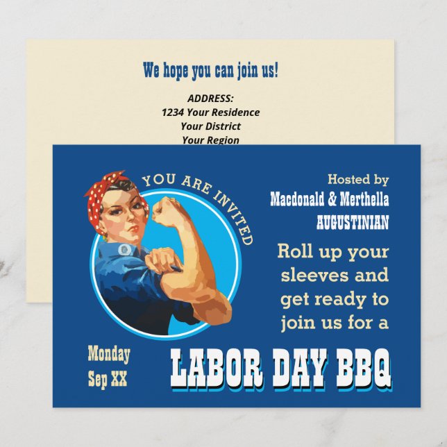 Rosie Riveter LABOR DAY BBQ Invitation (Front/Back)