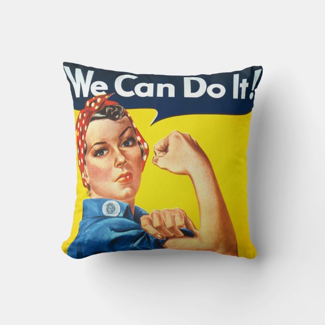 Rosie Riveter Vintage Propaganda Cushion (Front)