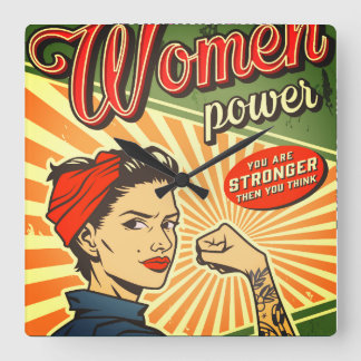 Rosie Riveter, Woman Power Retro Design Square Wall Clock