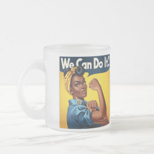Rosie the Riveter African American Lady Frosted Glass Coffee Mug