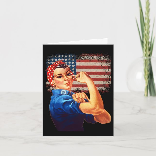 Rosie The Riveter American Flag Usa Rosie The Rive Card (Front)