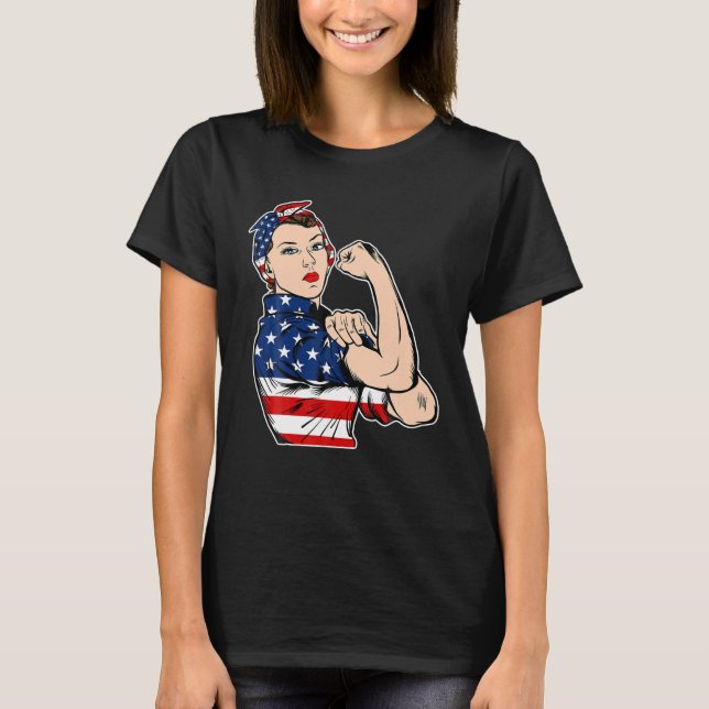 Rosie The Riveter Bandanna Feminist USA Flag 4th o T-Shirt (Front)