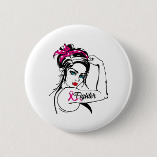 Rosie The Riveter Breast Cancer Awareness 6 Cm Round Badge