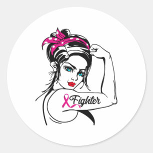 Rosie The Riveter Breast Cancer Awareness  Classic Round Sticker