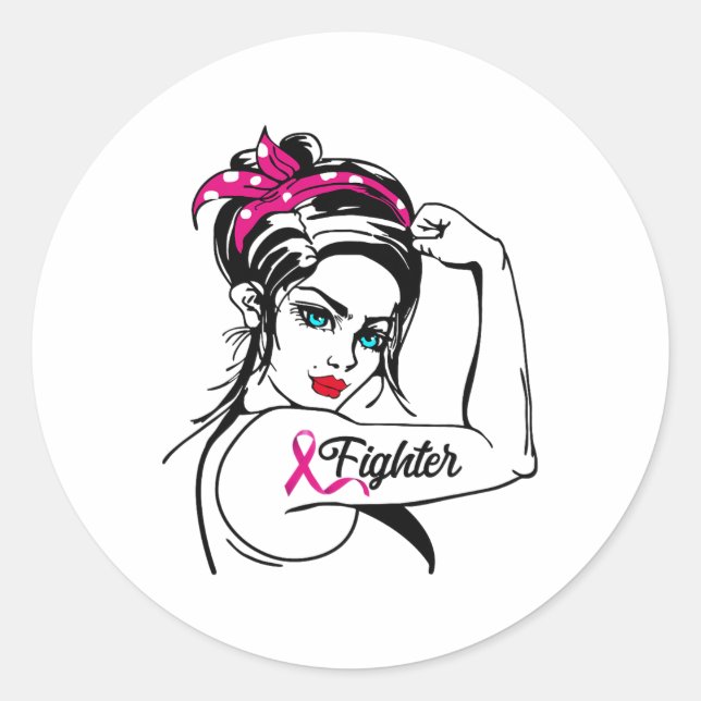 Rosie The Riveter Breast Cancer Awareness  Classic Round Sticker (Front)