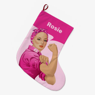 Rosie the Riveter Breast Cancer Awareness Large Christmas Stocking