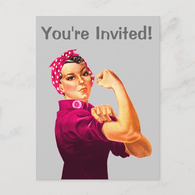 Rosie The Riveter - Cancer Pink Invitation Postcard (Front)