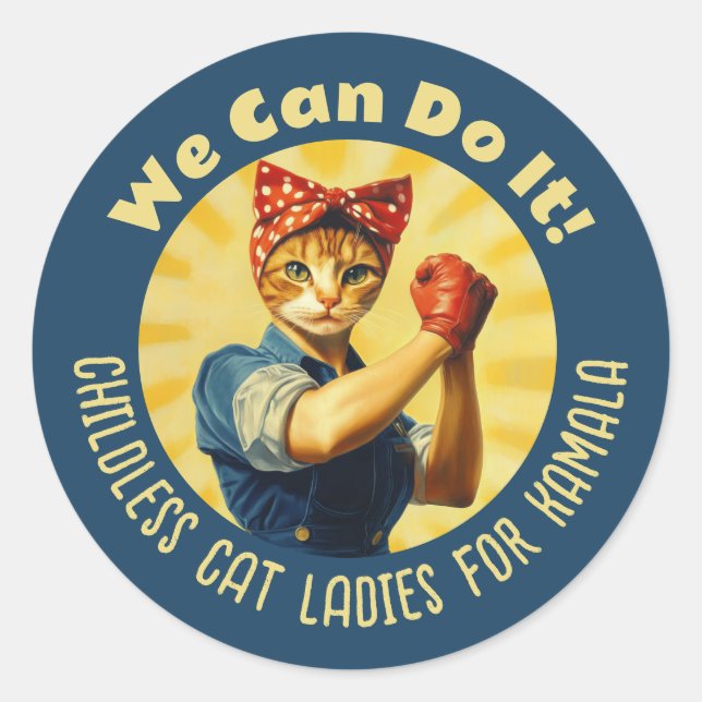 Rosie The Riveter Cat Ladies For Kamala Harris Classic Round Sticker (Front)