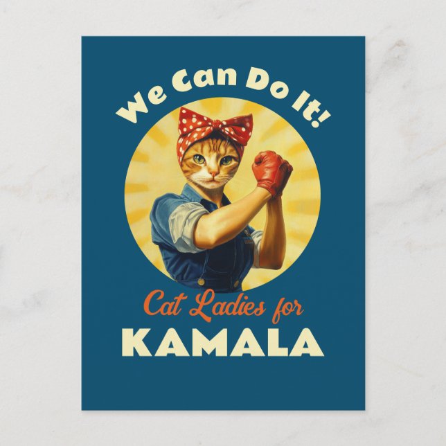 Rosie The Riveter Cat Ladies For Kamala Harris Postcard (Front)
