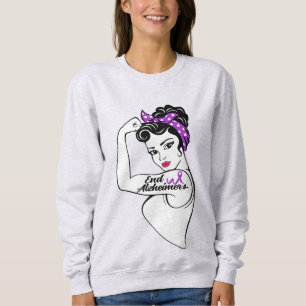 Rosie the Riveter End Alzheimer's Purple Ribbon Sweatshirt