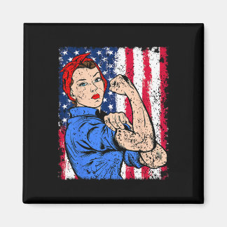 Rosie The Riveter Feminist Patriotic Usa Flag 4th  Magnet