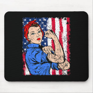 Rosie The Riveter Feminist Patriotic Usa Flag 4th Mouse Mat