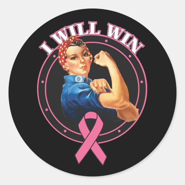 Rosie The Riveter I Will Win Breast Cancer Classic Round Sticker (Front)