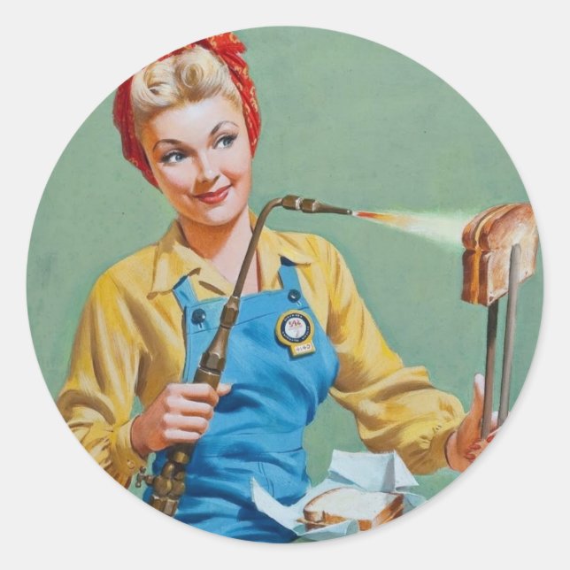 Rosie the Riveter Makes Toasted Cheese Classic Round Sticker (Front)