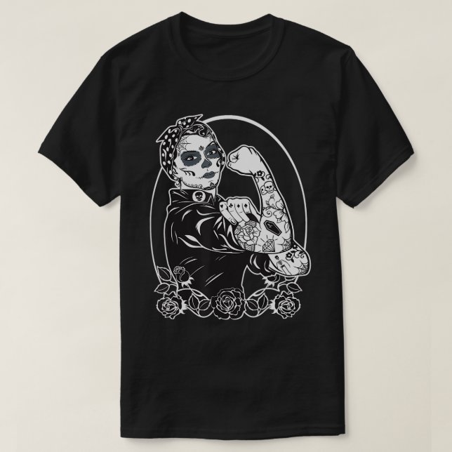 Rosie The Riveter  Muertos Feminist  T-Shirt (Design Front)