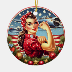 Rosie the Riveter Pin-up Girl Christmas Ornament