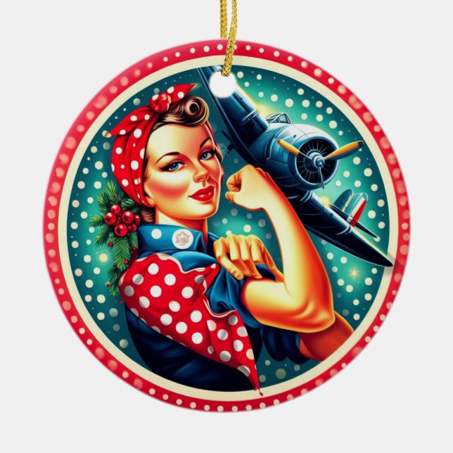 Rosie the Riveter Pin-up Girl Christmas Ornament (Front)