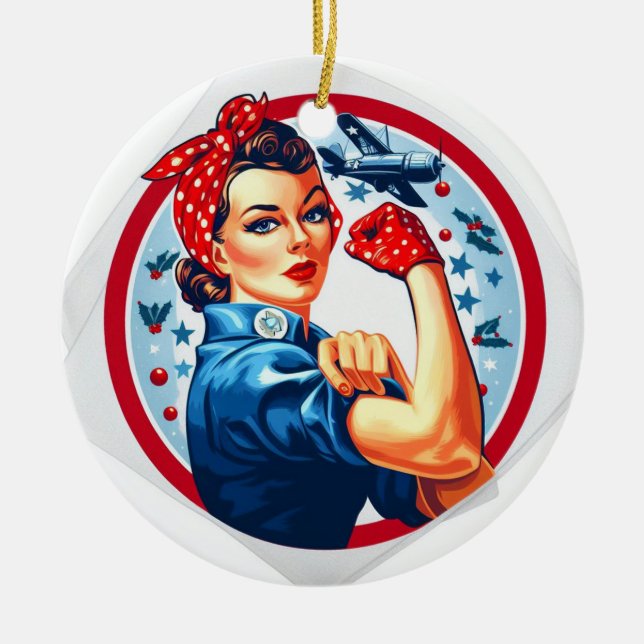 Rosie the Riveter Pin-up Girl Christmas Ornament (Front)
