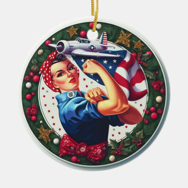 Rosie the Riveter Pin-up Girl Christmas Ornament (Front)