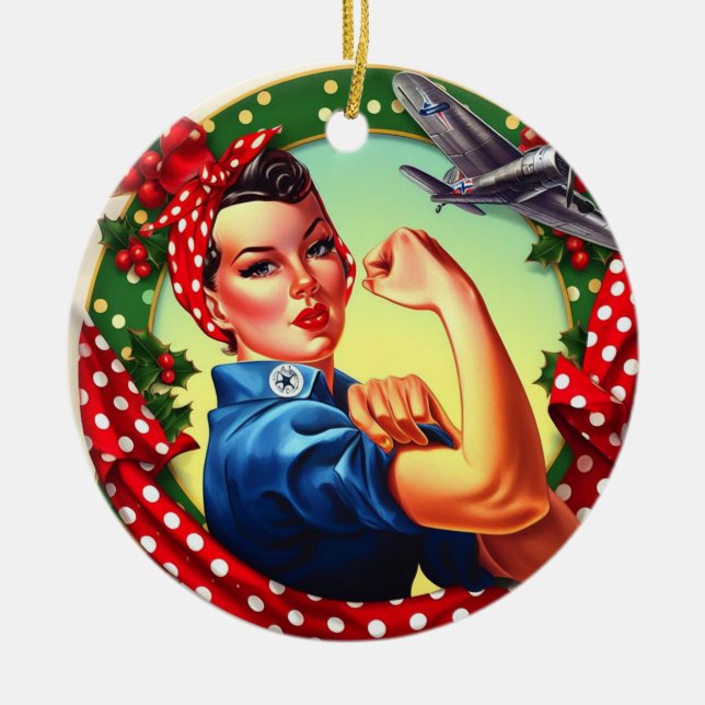 Rosie the Riveter Pin-up Girl Christmas Ornament (Front)