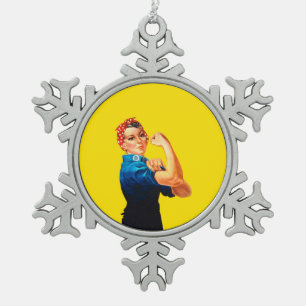 Rosie The Riveter Retro Design Style Snowflake Pewter Christmas Ornament
