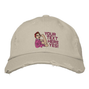Rosie The Riveter Retro Style with Your Text Embroidered Hat