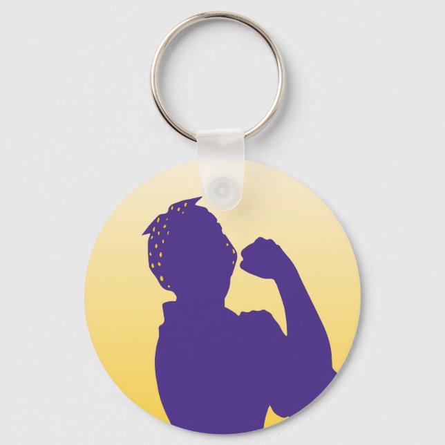 Rosie the Riveter silhouette - gold and purple Key Key Ring (Front)