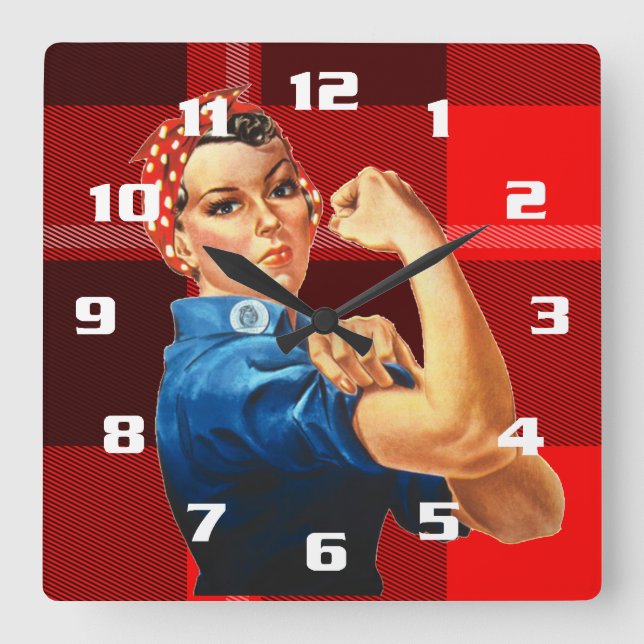 Rosie the Riveter Square Wall Clock (Front)