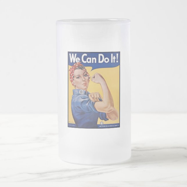 Rosie the Riveter: Strong Women Female Empowerment Frosted Glass Beer Mug (Center)