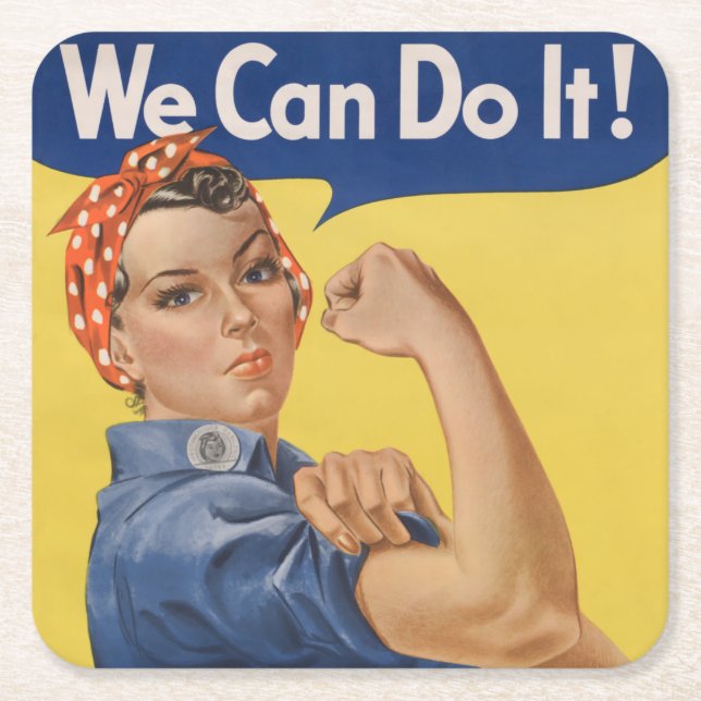 Rosie the Riveter: Strong Women Female Empowerment Square Paper Coaster (Front)