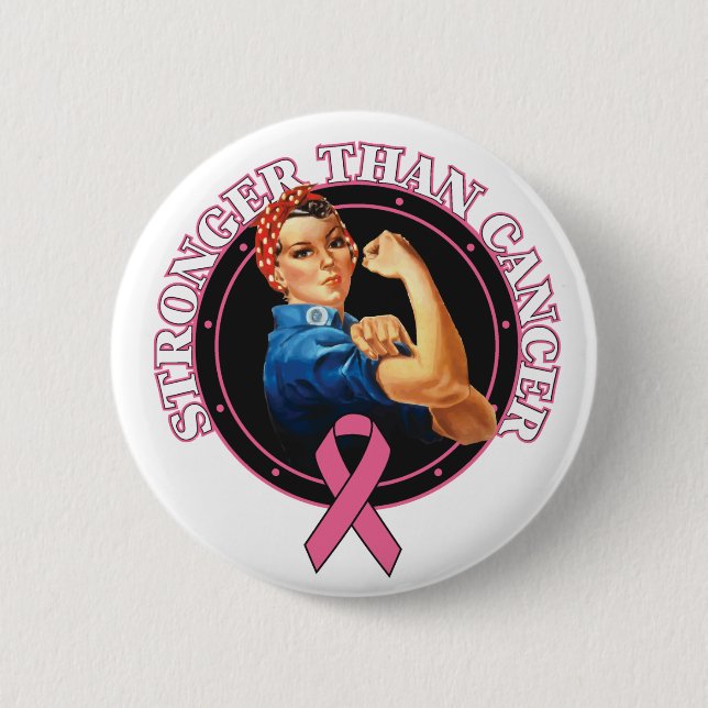 Rosie The Riveter Stronger Than Breast Cancer 6 Cm Round Badge (Front)