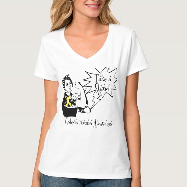 Rosie The Riveter Take a Stand Osteosarcoma T-Shirt (Front)