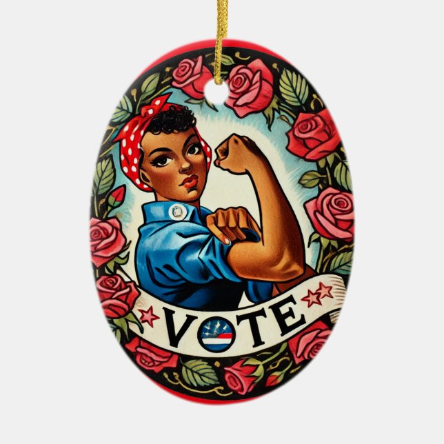 Rosie the Riveter Vote                             Ceramic Tree Decoration (Front)