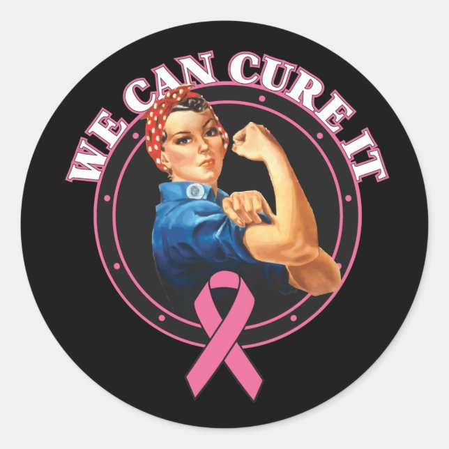 Rosie The Riveter We Can Cure It Breast Cancer Classic Round Sticker (Front)