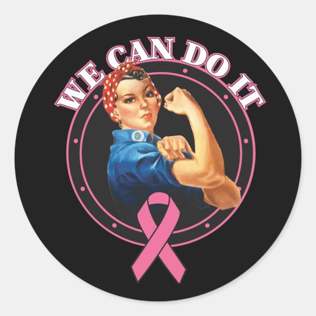 Rosie The Riveter We Can Do It Breast Cancer Classic Round Sticker (Front)