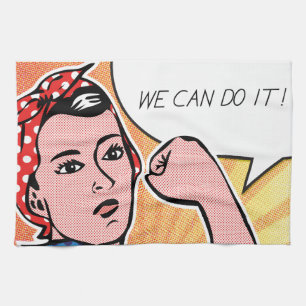 Rosie the Riveter We Can Do It! Pop Art Dots Tea Towel