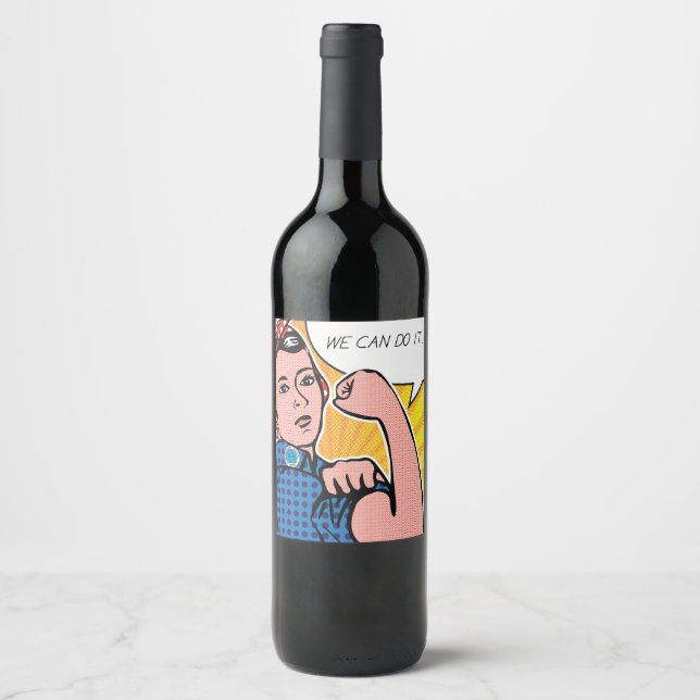 Rosie the Riveter We Can Do It Pop Art Remix Wine Label (Front)