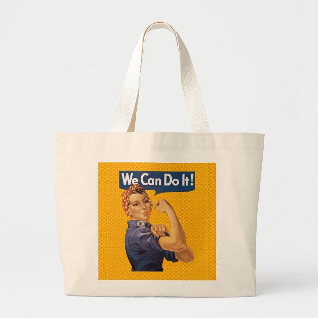 Rosie the Riveter We Can Do It Red Polka Dots Large Tote Bag (Front)