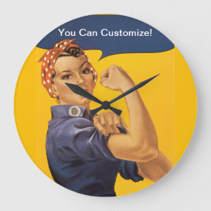 Rosie the Riveter We Can Do It! Your Text Here Large Clock