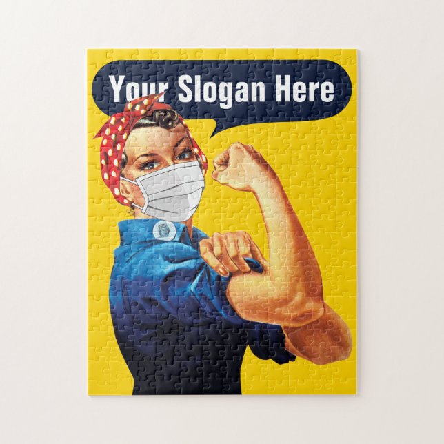 Rosie The Riveter With Mask - Add Your Own Slogan Jigsaw Puzzle (Vertical)