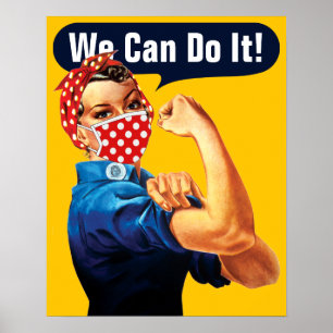 Rosie The Riveter With Mask - Add Your Own Slogan Poster