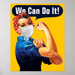 Rosie The Riveter With Mask - Add Your Own Slogan Poster