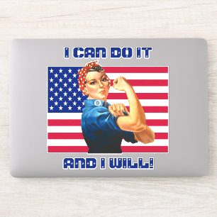Rosie the Riveter with US Flag Motivational Slogan