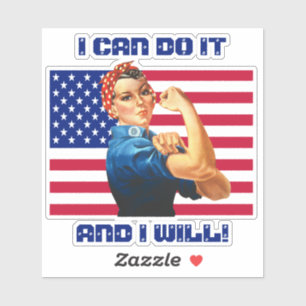 Rosie the Riveter with US Flag Motivational Slogan