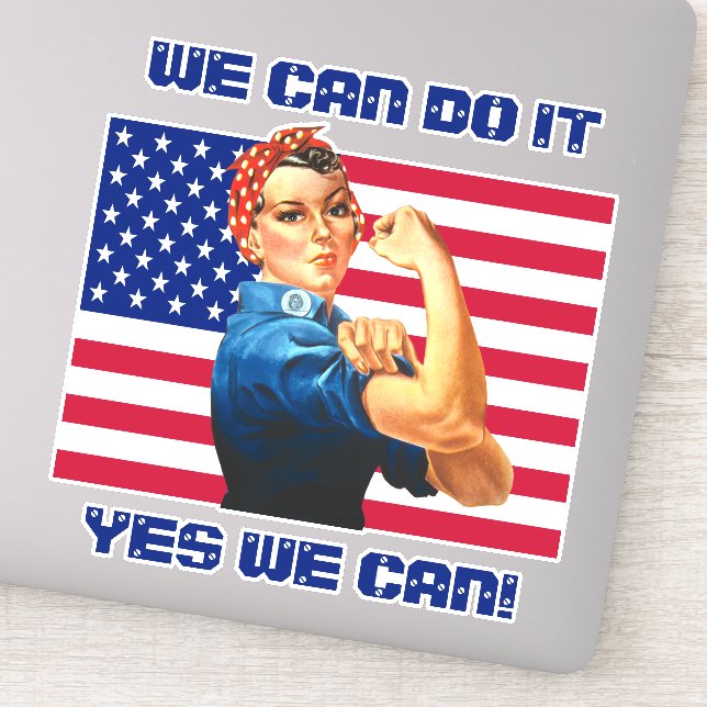 Rosie the Riveter with US Flag Motivational Slogan (Detail)